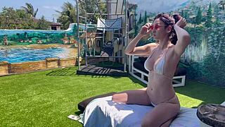 italian milf artemisia love shows perfect body in bikini outdoor on solo vacation