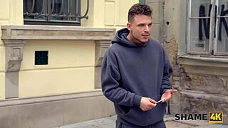 Blonde European milf with fake tits and piercings opens all holes in stockings and shaved pussy scene.