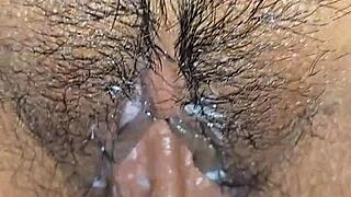 Interracial couple creampie up close