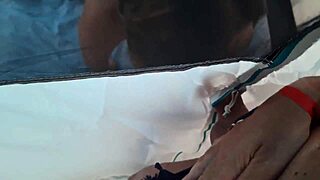 he enters the tent at the campsite and discovers the hot italian milf touching her hairy pussy. her moans echo as she reaches orgasm outdoors.