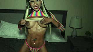 toned milf in fishnets strips teases rides huge black cock doggystyle to creampie