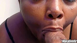 The hot stepmom dives into sucking and slopping on that big cock. She swallows the cum right in her mouth.