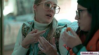 Are you watching this nerd babe scissoring with her lesbian bff in hairy pussy face sitting?