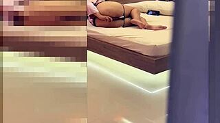 Caught stepmom shaking big ass and rubbing tight pussy to orgasm.