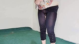 big ass amateur indian muslim maid shows huge ass through black transparent pajama while cleaning room with clear hindi audio!