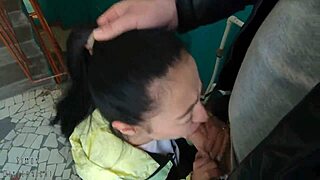 Risky Blowjob And Swallowing Mouthful Of Cum On Public Staircase