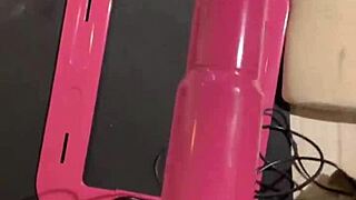 i'm a cute teen 18+ cat girl getting deep throat fucked by sex machine with huge dildo. hardcore fetish blowjob and sucking action.