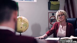 We're horny students gangbanging huge tits bbw mature teacher in classroom, they say with blonde blowjob and doggystyle action. Fat milf takes big cock pov in group hardcore.