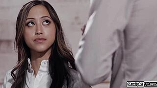 Teacher takes asian teens virginity with big cock blowjob deepthroat and shaved pussy sex in uniform