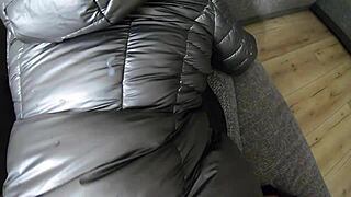 i feel so hot giving deep blowjob and cum play in hooded jacket and shiny boots