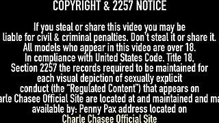 Hottie Charlee Chase rubs her clit while dildo fucking her wet cunt to orgasm.