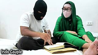 Arab Amateur Girlfriend in Miniskirt Teases with Striptease Before Doggystyle Fucking in Garage