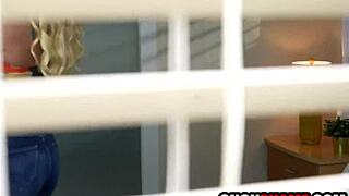 cuck hubby spies on blonde wife cheating with blowjob and fucking in mature milf reality.