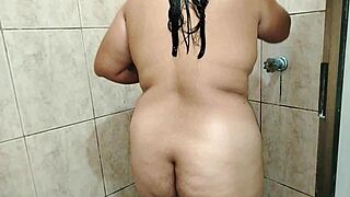 Busty stepmother recorded bathing in bathroom with big tits and wet pussy real