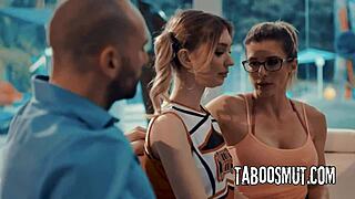 Blonde Cheerleader Blowjob And Doggystyle Threesome With Norwegian Milf And Petite Teen