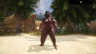 CURVY BLACK MILF INDRA FUCKS fat man with tiny dick on beach