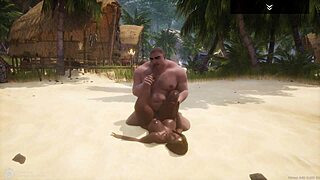 CURVY BLACK MILF INDRA FUCKS fat man with tiny dick on beach