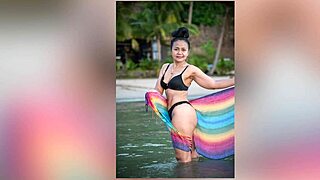 oh wow, this asian babe with big ass tempts her muscular daddy during a photoshoot in tropical nights