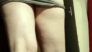 Petite Camgirl in Grey Outfit Fingers Her Tight Ass Bent Over for Voyeur Fetish View