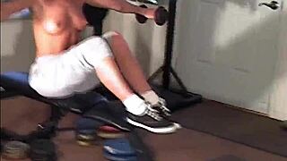 maria shadoes petite redhead milf does behind the scenes workout photoshoot in gym with natural tits and long hair