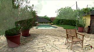 Blonde milf grabs a guy for wild fucking with her hot maid!