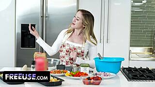 Stepson fucks beautiful stepmother in kitchen interview! How does she handle that teasing doggystyle?