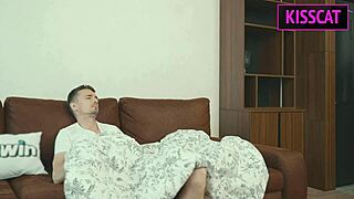 Step son fucks my face as step mom in dorm. He does deepthroat until cum in mouth with spitting.