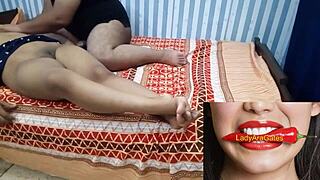 Hey, check out these desi lovers in hidden sex with the milf girlfriend showing her shaved pussy and small tits.