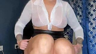 British big ass milf secretary teases with fingering and booty play while you wait