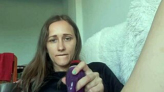 Brazilian blonde babe uses double dildo for solo double penetration in her cute pussy and ass