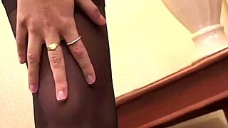 Blonde girl fucks in lingerie fishnets with deepthroat doggystyle anal