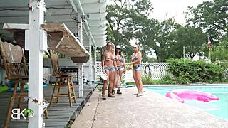 Trailer Trash Pool Bash With Blonde Cougar Deepthroating Huge Cock And Squirting