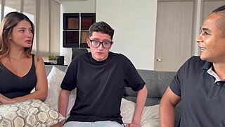 Latina milf gets assfucked by nerd with big cock in front of cuckold husband 😈🍑