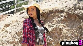 Sexy ebony milf with perfect big ass Briana Ashley posing on the ranch