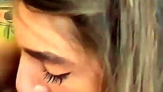 in this backstage competition, a busty blonde milf and a teen brunette compete in vertical mobile pov blowjob and deepthroat action, licking balls and getting sloppy with a big cock.