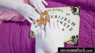 halloween prank leads to blonde bimbo stepmom getting anal fucked in bed sideways