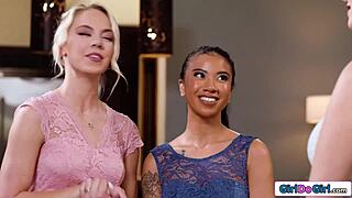 stepmom's got these forbidden sexy thoughts about her stepdaughters in interracial lesbian action.