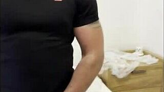 creepy sick guy fucks girlfriend doggystyle in bedroom and cums on her big ass butt