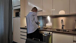 Fucking my curvy blonde stepmom alone at home.