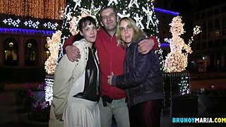 Boldly Fucking Both European Milfs Without Condoms at Outdoor Party