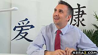 Hey, milf boss demands big dick employee to fuck her tight asshole in the office for rough action. She rides hard with big tits bouncing!