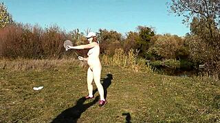 Frina, strip naked and play badminton naked with me in public outdoors!