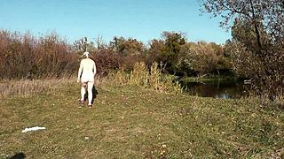 Frina, strip naked and play badminton naked with me in public outdoors!