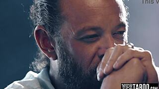 Big tits curvy mature MILF feels intense desire walking in on cheating husband and joins for petite blowjob.