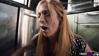 Aiden Ashley and Maya Woulfe make out casually in the kitchen