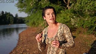 wearing my thong bodysuit at the lake for a relaxing outdoor day