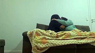 Real stepmom with big natural tits and fat ass bounces on stepson's huge cock in bedroom action.