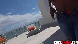 Hot ebony wife fucks white guy in outdoor hardcore sex while filming for cuck hubby.