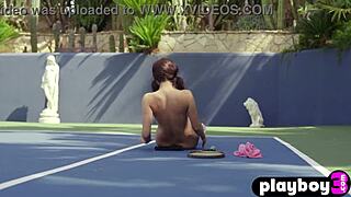 Petite Noemi Moon Strips Bubble Butt Outdoors for Playboy Tease Session