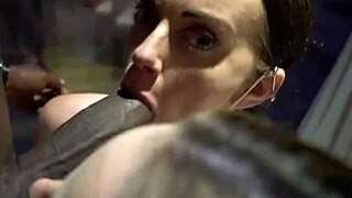 Two masked whores slobber on cocks through glory holes social distancing style